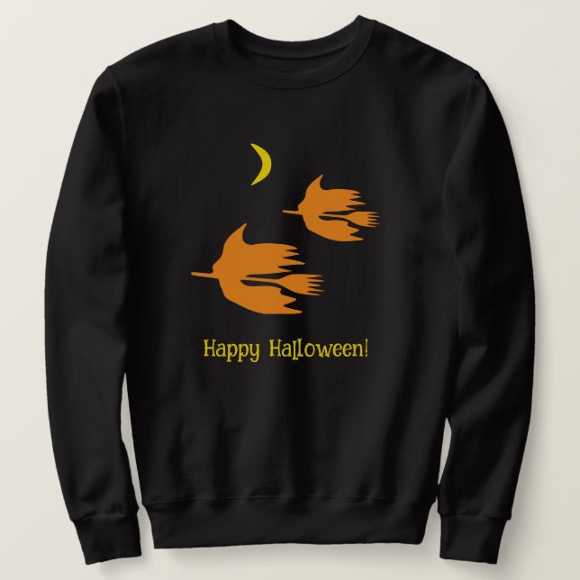 Natt Broom Ride - Happy halloween! Lång Ärmad Tröja (Design framsida)