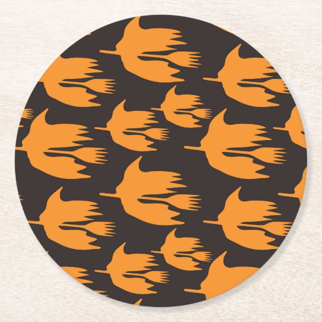 Natt Broom Ride - sömlös Halloween mönster Underlägg Papper Rund (Framsidan)