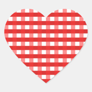 Nätt chic röd Gingham kontrollerade tygmönster Hjärtformat Klistermärke