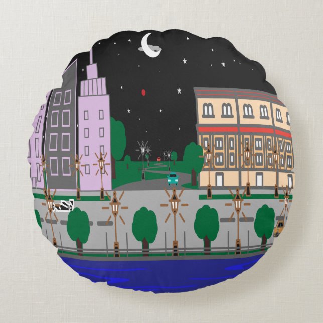 Natt City Rund Kudde (Framsidan)