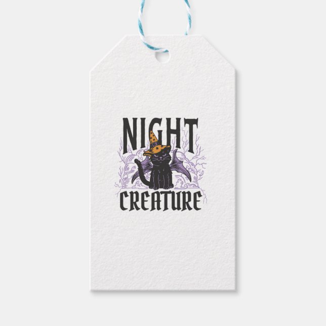 Natt Creature Funny Halloween Cat Presentetikett (Framsidan)