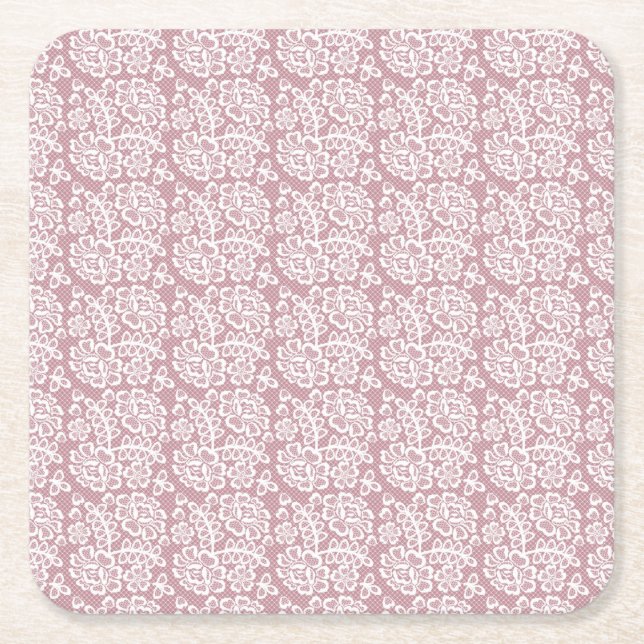 Nätt Dusky rosa vitsnöremönster Underlägg Papper Kvadrat (Framsidan)