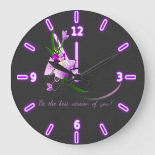 Nätt elegant purpurfärgad Blomma-Svart bakgrund Stor Klocka