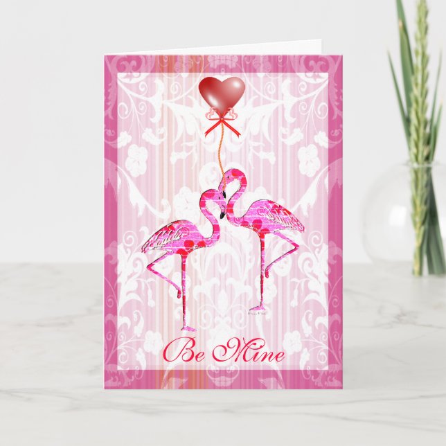 Nätt Flamingosvalentinkort Helgkort (Framsida)