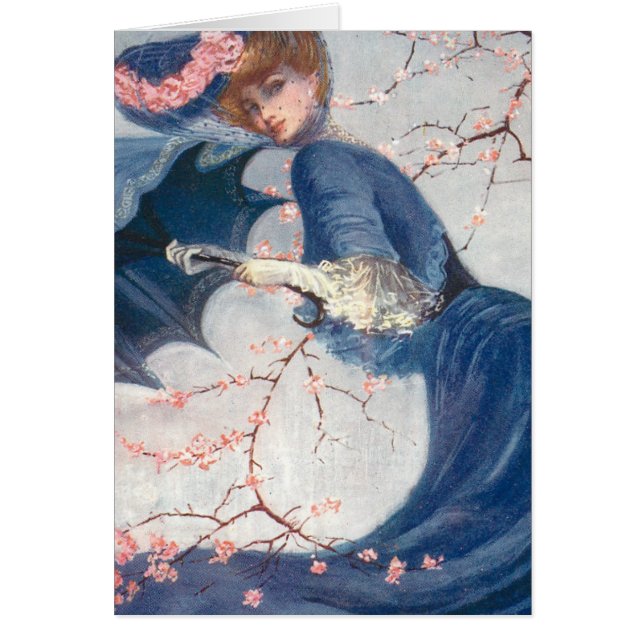 Nätt flicka i vårbild hälsningskort (Framsidan)