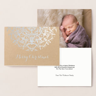 Nätt foto för silverSnowflakegod jul Folierat Kort