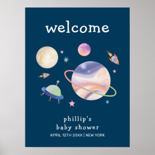 Natt Grön Galaxy Rymd Pojke Baby Shower Välkommen Poster