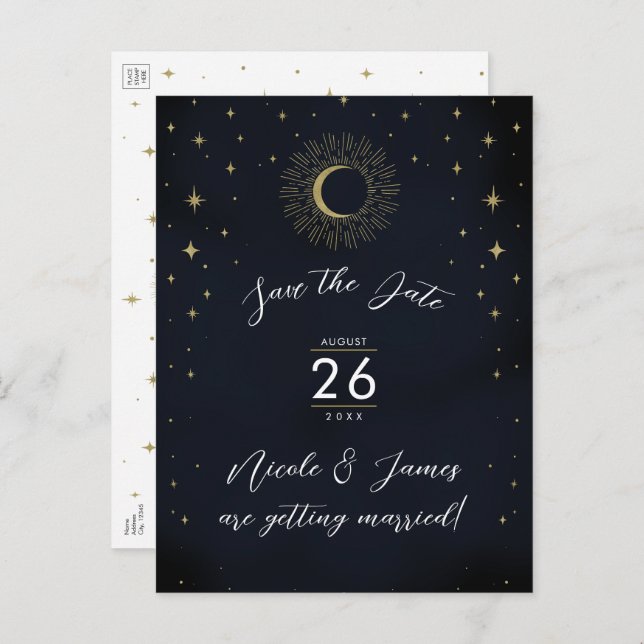 Natt Guld Celestial Soluppgång Foto Spara Datum Meddelande Vykort (Fram/baksida)