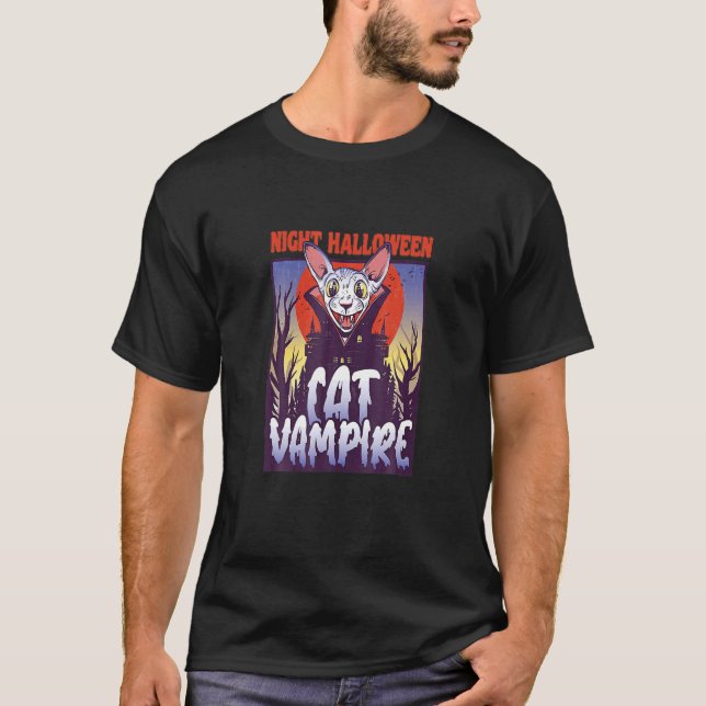 Natt Halloween Cat Vampire Drink Blood Vampire T Shirt (Framsida)