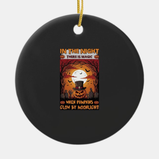 Natt Halloween Pumpa Överhatt Fladdermöss Kyrkogår Julgransprydnad Keramik (Framsidan)