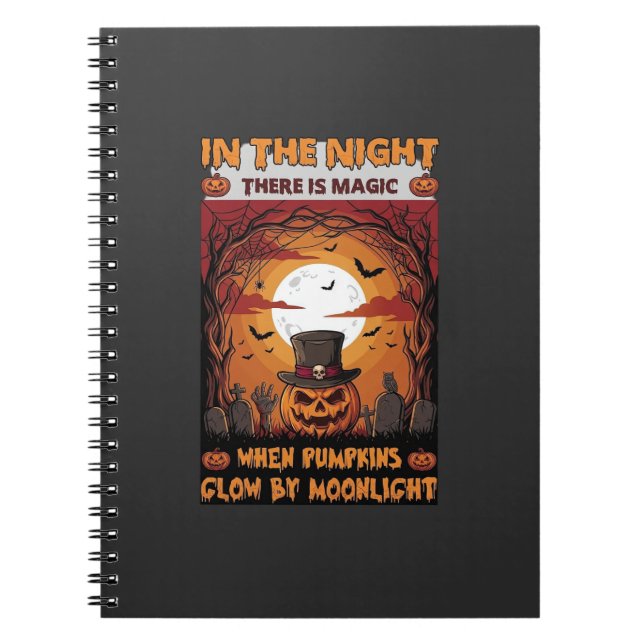 Natt Halloween Pumpa Översta Hatt Fladdermöss Kyrk Anteckningsbok (Framsidan)
