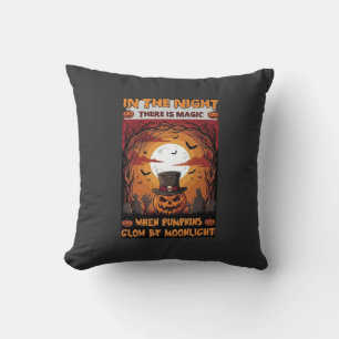 Natt Halloween Pumpa Översta Hatt Fladdermöss Kyrk Kudde