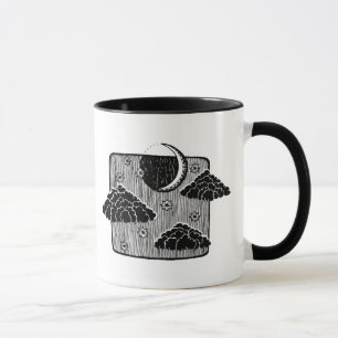 Natt Himmel Halvmåne Moln Handritad Illustration Mugg