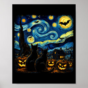 Natt Himmel Konst Svart Katt Älskare Kuslig Hallow Poster
