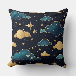 NATT HIMMEL MED BLUE & GULD STÄNGER OCH STÄNGAR KUDDE