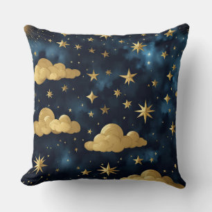 NATT HIMMEL MED BLUE & GULD STÄNGER OCH STÄNGAR KUDDE
