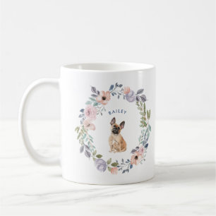 Nätt hund för bulldogg för vattenfärgblommigt kaffemugg