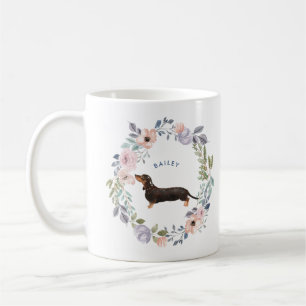 Nätt hund för tax för vattenfärgblommigt kaffemugg