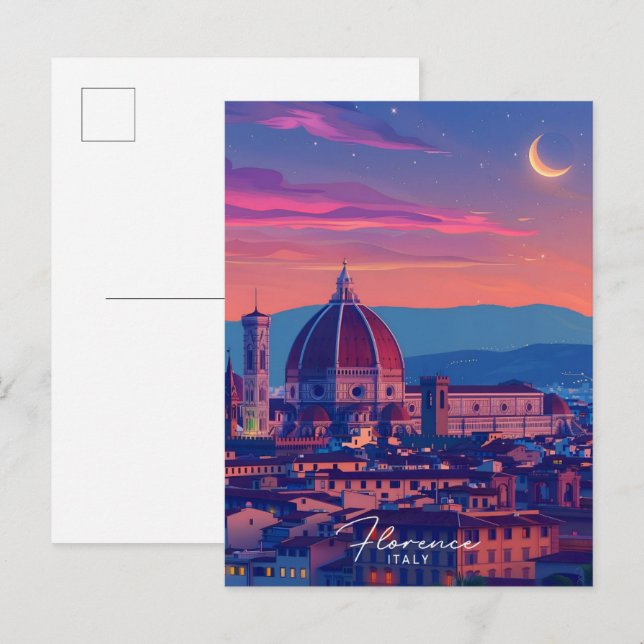 Natt i Florence Italien Travel Vykort (Fram/baksida)