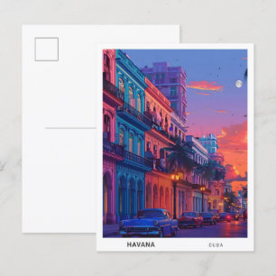 Natt i Havanna Kuba Travel Vykort