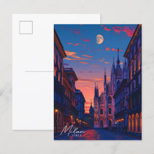 Natt i Milanos Italien Travel Vykort