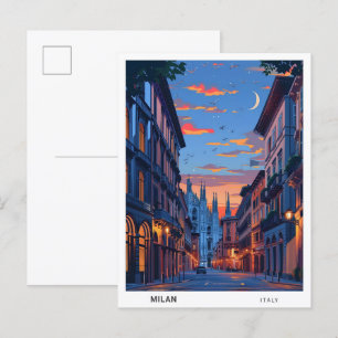 Natt i Milanos Italien Travel Vykort