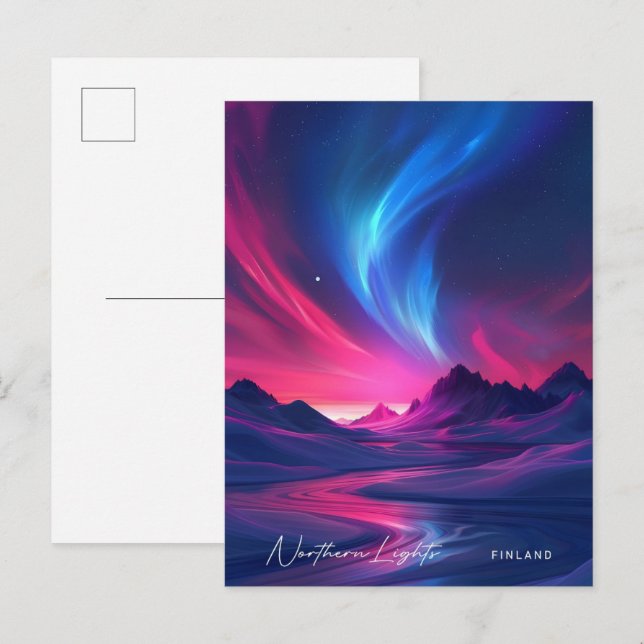 Natt i norra Ljus Finland Vykort (Fram/baksida)