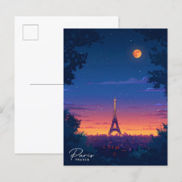 Natt i Paris Frankrike Vintage Resa Vykort