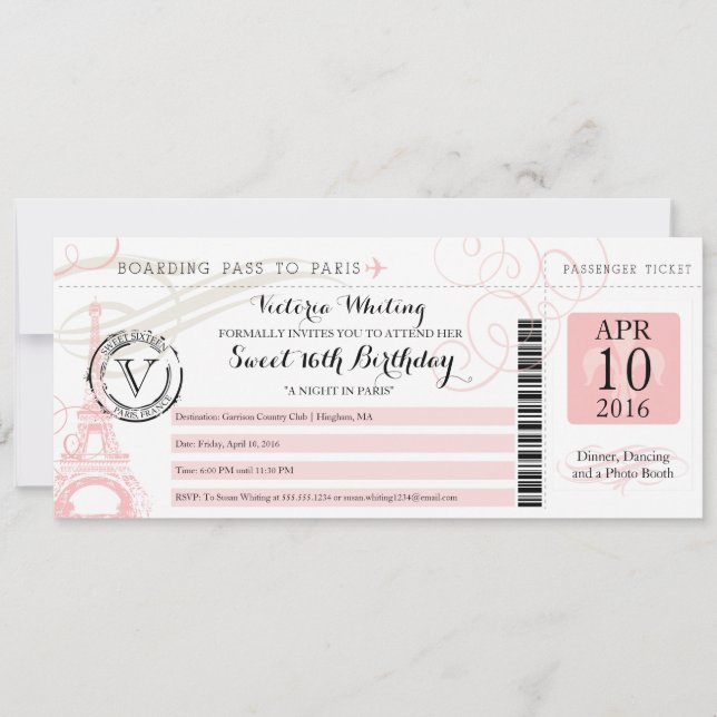 Natt i Paris | Sweet 16 födelsedag Inbjudningar (Framsida)
