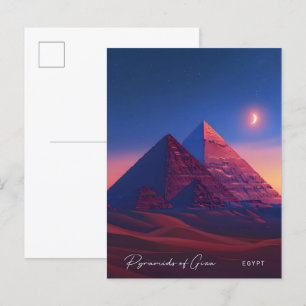 Natt i pyramiderna i Giza Egypten Vintage Resa Vykort