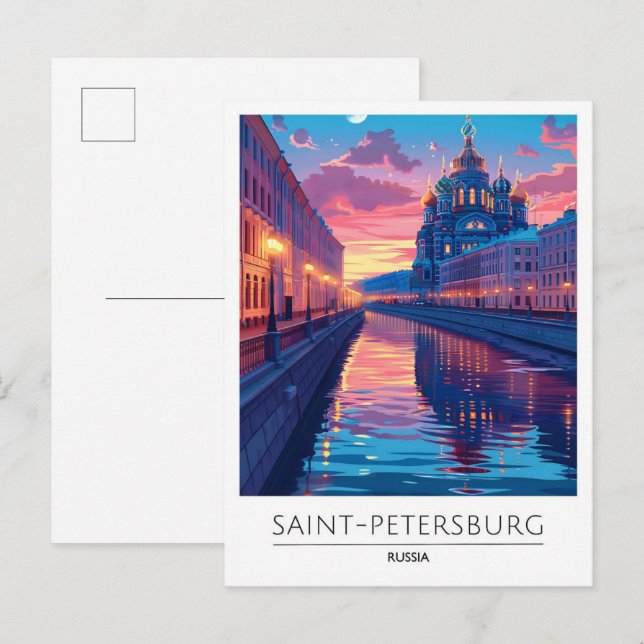 Natt i Sankt Petersburg Ryssland Resa  Vykort (Fram/baksida)