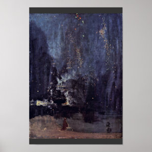 Natt i svart och guld det fallande raket vid Jame Poster