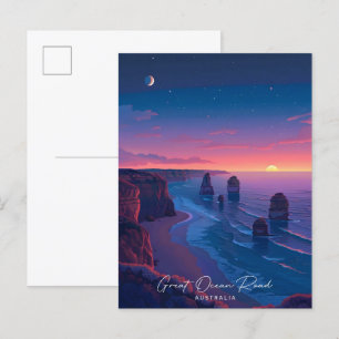 Natt i Underbara Ocean Road Australien Travel Vykort