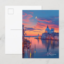 Natt i Venedig Italien Vintage Resa Vykort