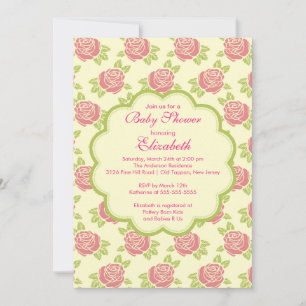Nätt inbjudan för rosa rosvårbaby shower