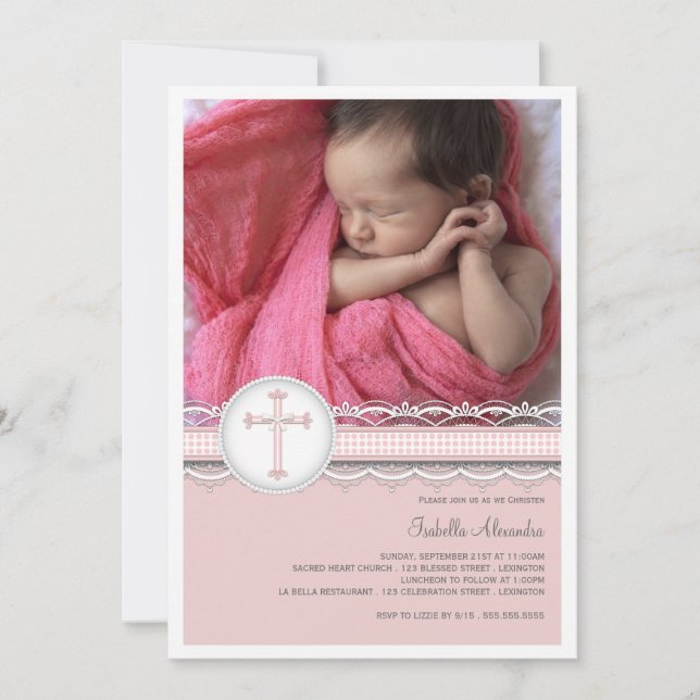 Nätt inbjudan för snörefotoChristening (Framsida)