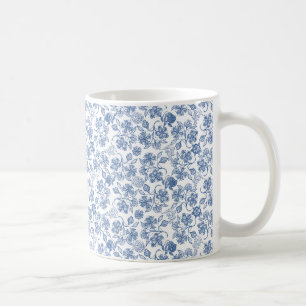 Nätt indigoblått etniskt blom- tryck för blått kaffemugg