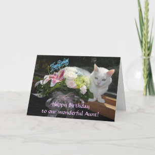 Nätt katt-/blommafödelsedag för anpassade kort