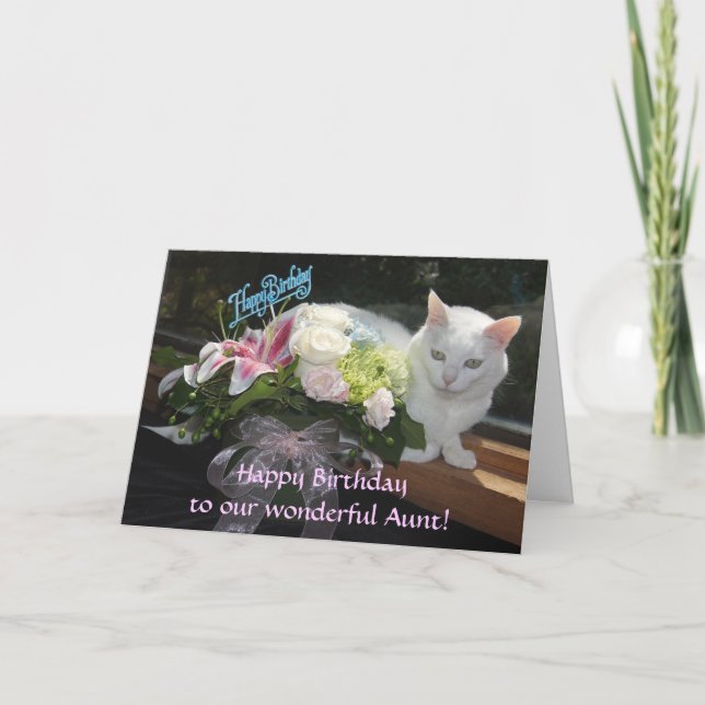 Nätt katt-/blommafödelsedag för anpassade kort (Framsida)