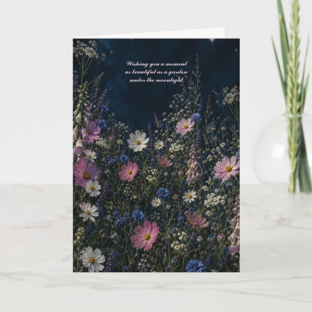 Natt Kosmos Mörk Vildblomma Blommig Hälsning Kort (Framsida)
