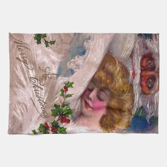 Nätt kvinnajul för kuslig jultomten kökshandduk (Horisontell)