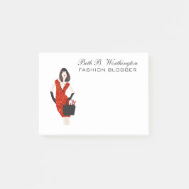 Nätt kvinnastylistmode modellerar i rött post-it block