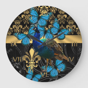 Nätt kvinnlig påfågeldesign stor klocka