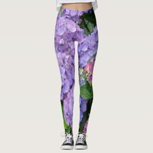 Nätt lila- och rosavanlig hortensiablommor leggings