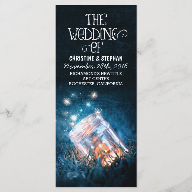 Natt ljus fireflies Mason burk bröllopsprogram Program (Framsida)