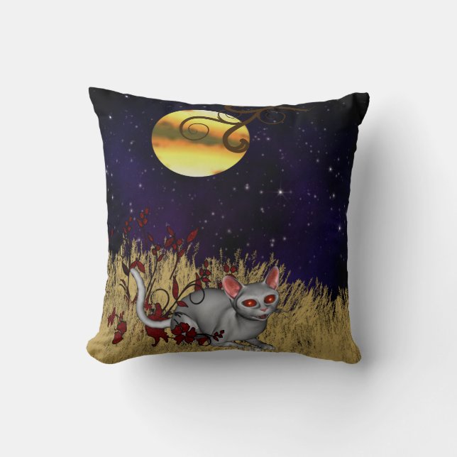 Natt Måne Cat Halloween Pillow Kudde (Framsida)
