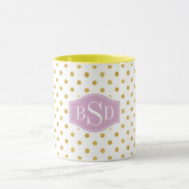 Nätt monogram för guld- och vitpolka dotsmönster mugg