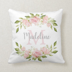 Nätt Monogram och namn för rosa ros Kudde
