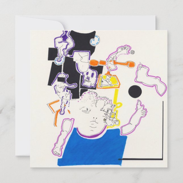 Natt och Nap Teckning 14 Doll and Girl Square Inbj Inbjudningar (Framsida)