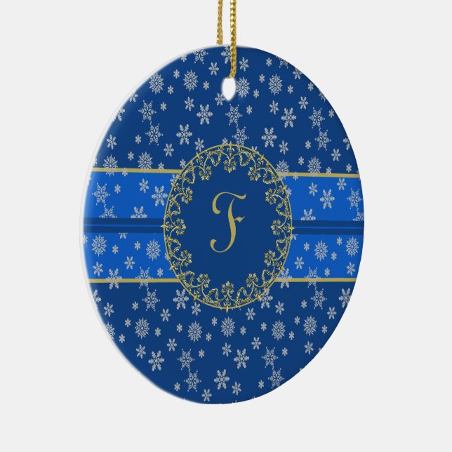 Natt och snöflingor med monogram julgransprydnad keramik (Höger)
